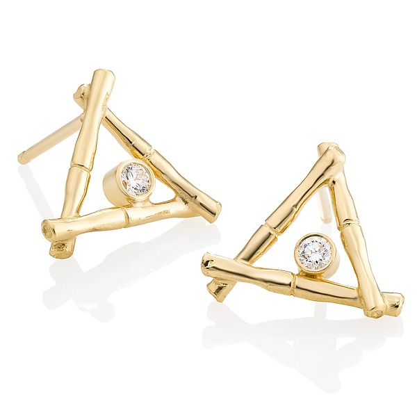 Bamboo Campfire Posts with Diamond by Keith Field (Gold & Stone Earrings) | Artful Home