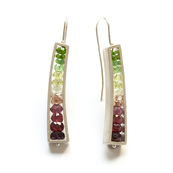 Slender Wedge Earrings in Watermelon Colors by Ashka Dymel (Silver & Stone Earrings) | Artful Home