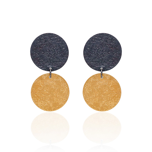Two Disk Dangle Earrings by Ravit Kaplan (Gold & Silver Earrings) | Artful Home