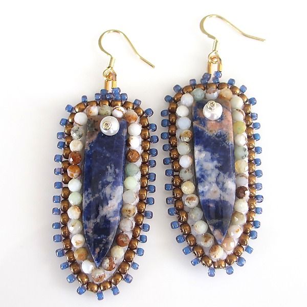 Orange Sodalite & Pearl Dangle Earrings by Bobbie Rafferty (Stone & Bead Earrings) | Artful Home