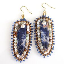 Orange Sodalite & Pearl Dangle Earrings by Bobbie Rafferty (Stone & Bead Earrings)