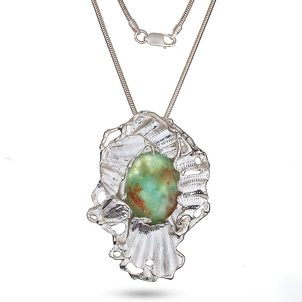 Shell Design Pendant with Peruvian Blue Opal by Mary Elwyn (Silver & Stone Necklace) | Artful Home