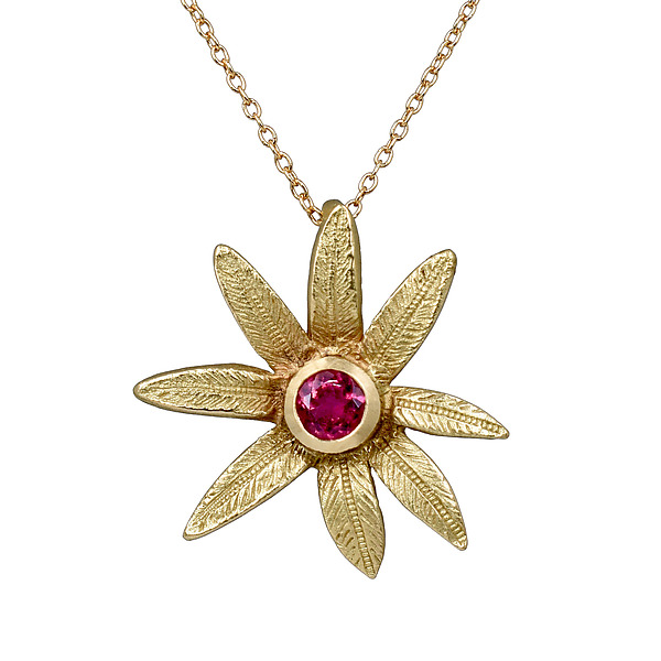 18k Gold Flower Pendant by Sandrine Valentine (Gold & Stone Necklace) | Artful Home