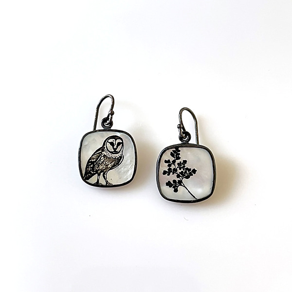 Owl + Fern Earrings by Kelly Jean Conroy (Mother-of-Pearl Earrings) | Artful Home