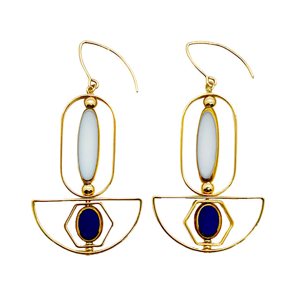White & Blue Art Deco Earrings by Araceli Concordia (Glass Bead Earrings) | Artful Home