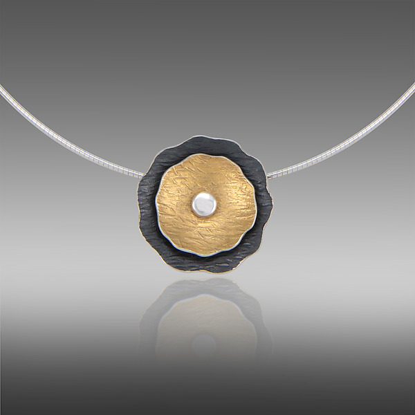 Double Poppy Keum-Boo Pendant by Melanie Considine (Gold & Silver Necklace) | Artful Home