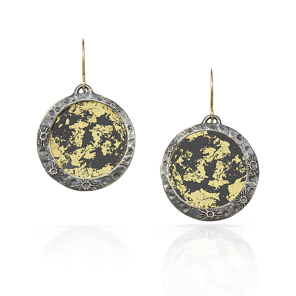 Light Moon Encasement Earrings by Luana Coonen (Gold & Silver Earrings) | Artful Home