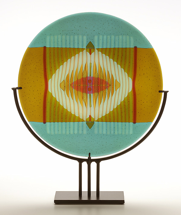 Turquoise Border Medallion Panel by Lynn Latimer (Art Glass Sculpture) | Artful Home