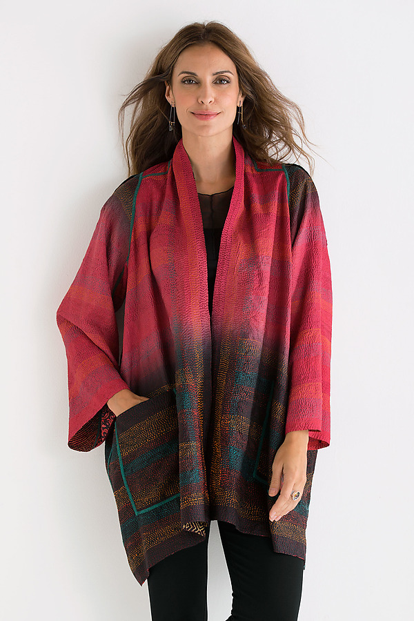 A-Line Silk Jacket by Mieko Mintz (Silk Kantha Jacket