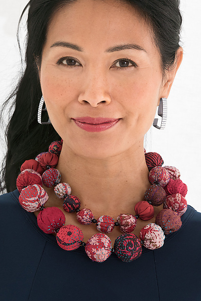 Mieko Mintz Vintage Silk Kantha Twigg Long Necklace Grays main image 1