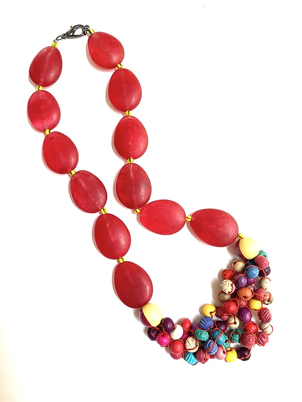Red Resin Ovals Necklace by Pam Neri (Beaded Necklace) | Artful Home