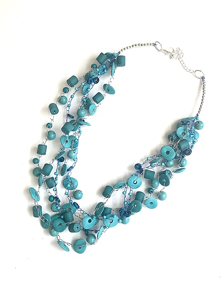 Turquoise-Colored Beaded Necklace by Pam Neri (Beaded Necklace)