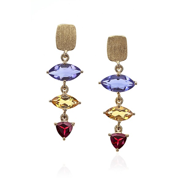 Gold Jewel Drop Earrings by Suzanne Q Evon (Gold & Stone Earrings) | Artful Home