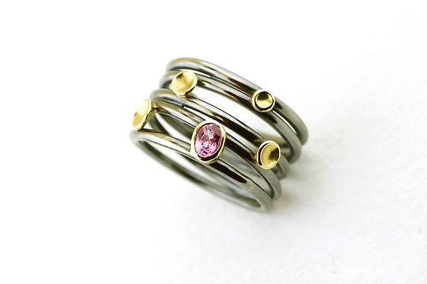 Gemstone Tornado Lichen Ring by Renee Ford (Gold, Silver