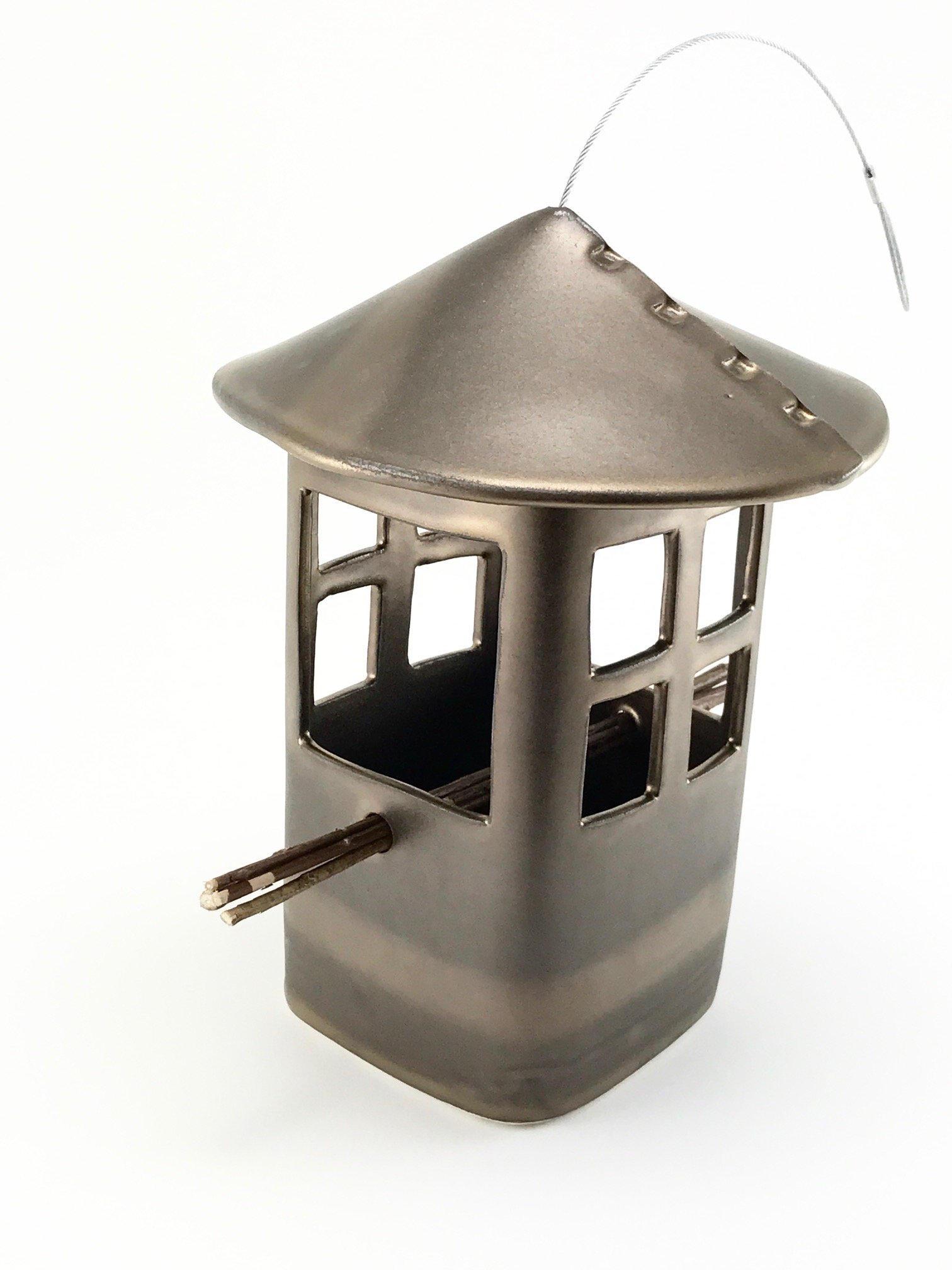 Bronze Bird Feeder with Windows by Cheryl Wolff (Ceramic Bird Feeder