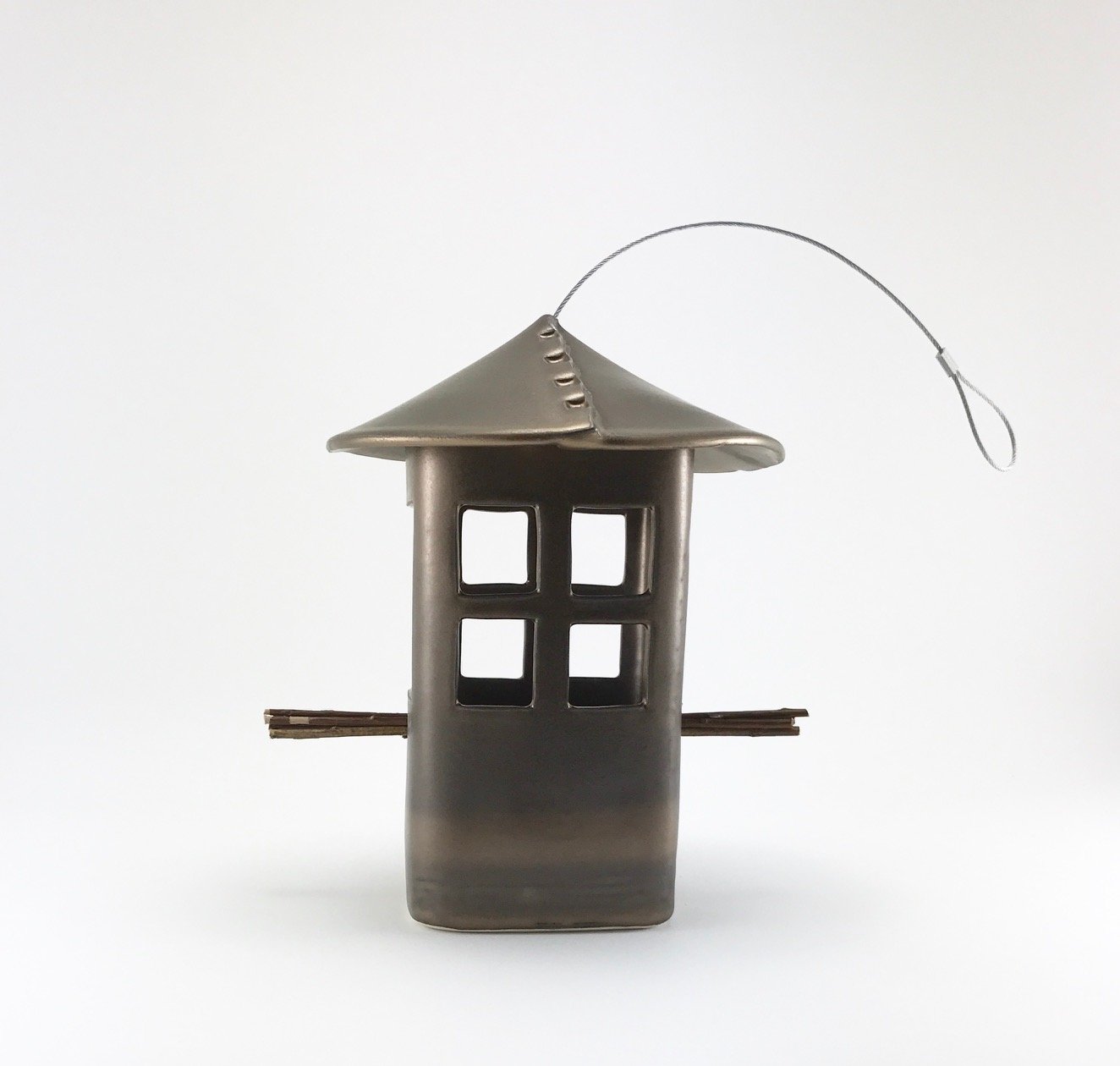 Bronze Bird Feeder with Windows by Cheryl Wolff (Ceramic Bird Feeder
