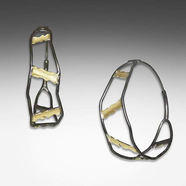 Black and Gold Hinge Hoops by Suzanne Q Evon (Bimetal Earrings) | Artful Home