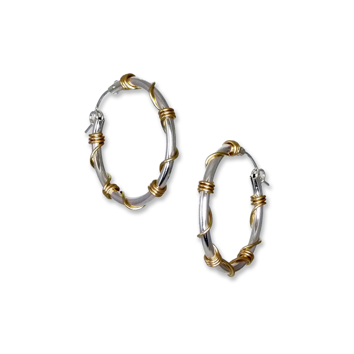 Medium Silver and Gold Wrapped Hoops by Suzanne Q Evon (Gold & Silver
