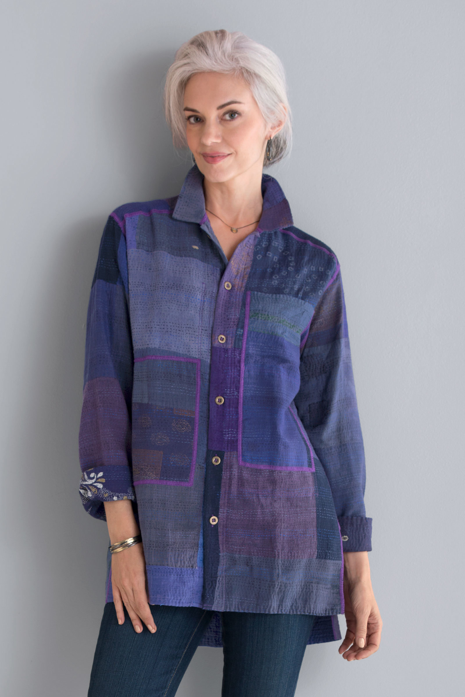 Pieced Shirt Jacket by Mieko Mintz (Woven Shirt) | Artful Home