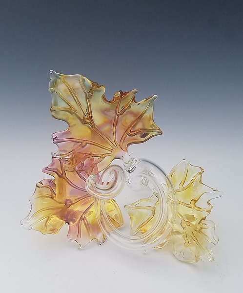 Trio Glass Leaf Sculpture in Gold Fume by Jacqueline McKinny (Art Glass Sculpture) | Artful Home