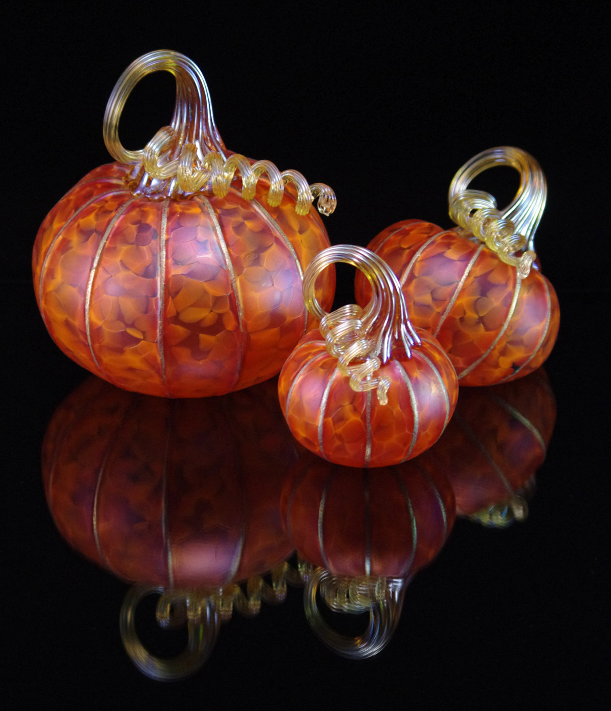 3 Piece Pumpkin Set Tangelo by Corey Silverman (Art Glass Pumpkin
