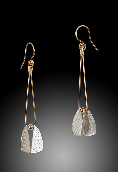 Flying Triangle Earrings by Carolyn Zakarija (Gold & Silver Earrings) | Artful Home